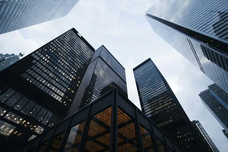 Low-angle view of commercial high-rise buildings
