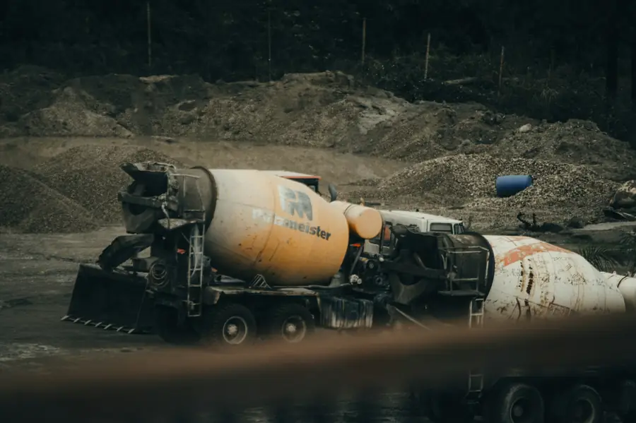 Concrete mixer truck on a construction site